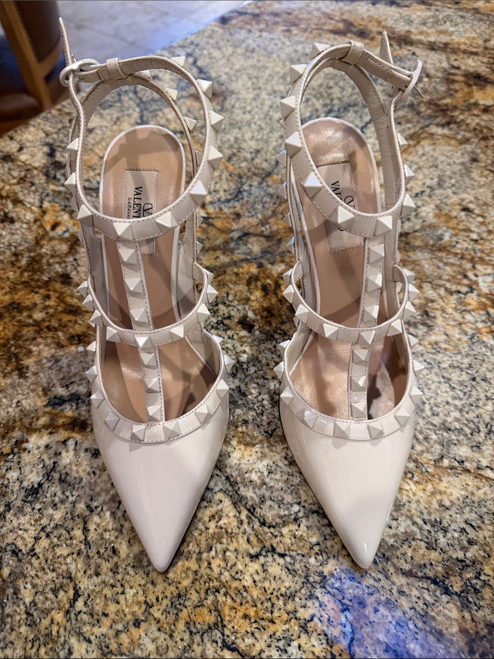 Valentino White Studded T-Strap Pointed Pumps!!! Like new !! Stunning !!